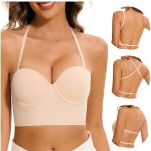 Low Back Bra Women 3XL Seamless Invisible Backless Multiway Halter Demi Bra NEW